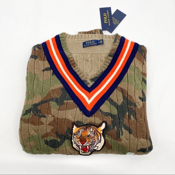 Ralph Lauren Camo Tiger Cricket Cable Knit Sweater - Picture 9 of 14